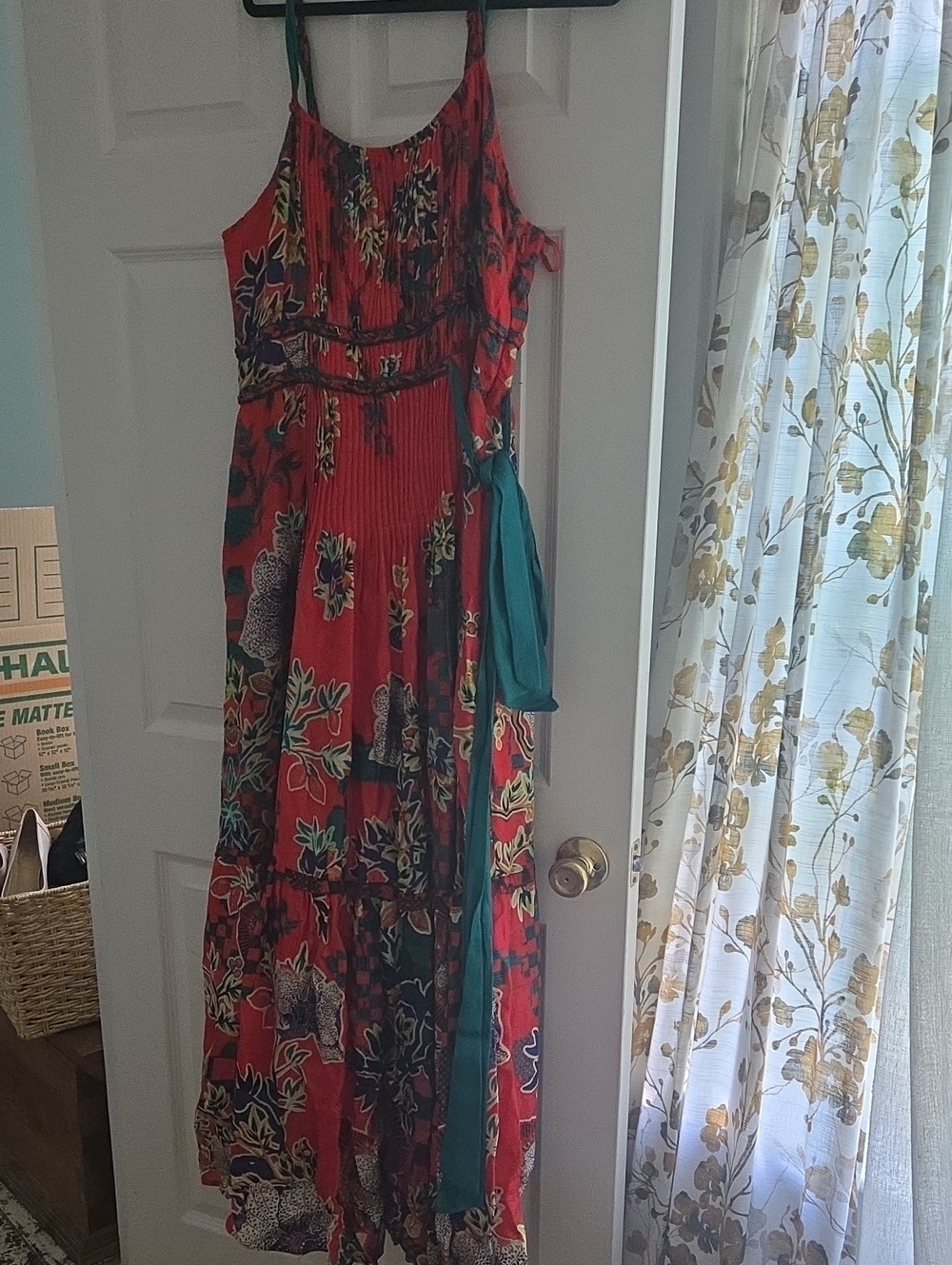 Anthropologie Bhanuni by Jyoti Pleated Floral Maxi Dress red tiered Sz. XL - Picture 9 of 9